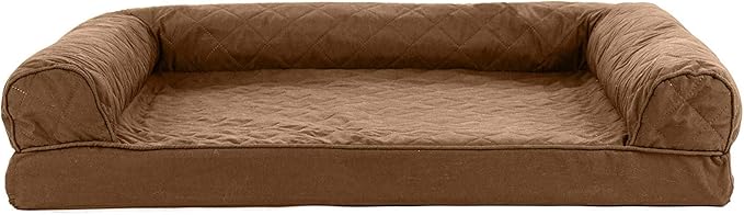 Furhaven Cooling Gel Dog Bed for Large/Medium Dogs w/ Removable Bolsters & Washable Cover, For Dogs Up to 55 lbs - Quilted Sofa - Toasted Brown, Large