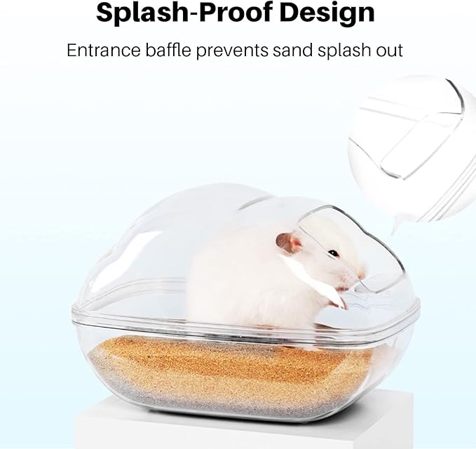 BUCATSTATE Sand Bath Container for Hamster Large Transparent Hamster Toilet with Scoop Dwarf Sandbox Dust Bathtub Small Animals Bathroom Hamster Cage Accessories (Transparent, Large)