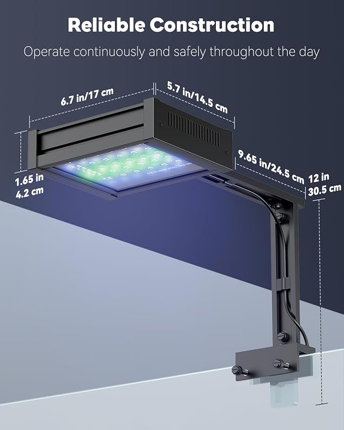 Pawfly 50 W Saltwater Aquarium Light for SPS & LPS Corals, Clip-On Dimmable LED Reef Light with Adjustable Brightness, Day/Night Modes, Timer, Blue RGB Violet UV Lighting for Marine Fish Tanks