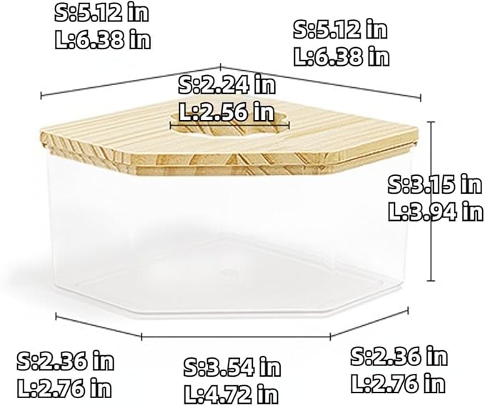 Hamster Sand Bath Box Container, Small Pet Sandbox Lid Design Wooden Sandbox Dust Bath, Transparent Bathroom & Digging Box Acrylic Syrian Hamster Litter Box Animal Accessories (D Small)