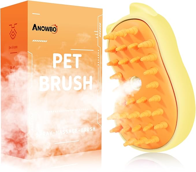 Rechargeable 3in1 Self-Cleaning Cat & Dog Deshedding Brush with 2 Gears for Long & Short Hair - Yellow