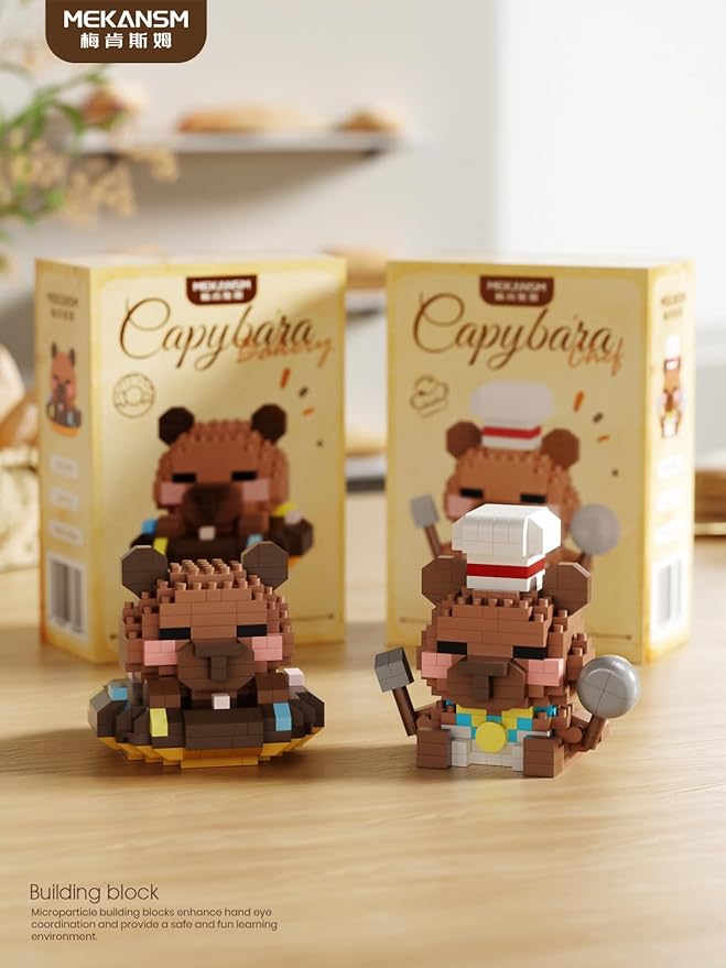 6 Set Cute Capybara Baking Bread Series Mini Building Toy Kawaii Animals Set Micro Adorable Pet Buildings Small Bricks Gifts Toys