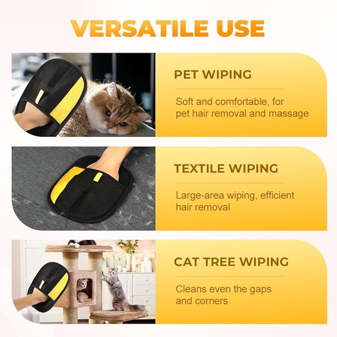 Pet Hair Remover Gloves, 2025 Upgraded Pet Grooming Gloves Hair Remover Electrostatic, Premium Efficient Hands on for Dogs, Cats & Horses (3PCS)
