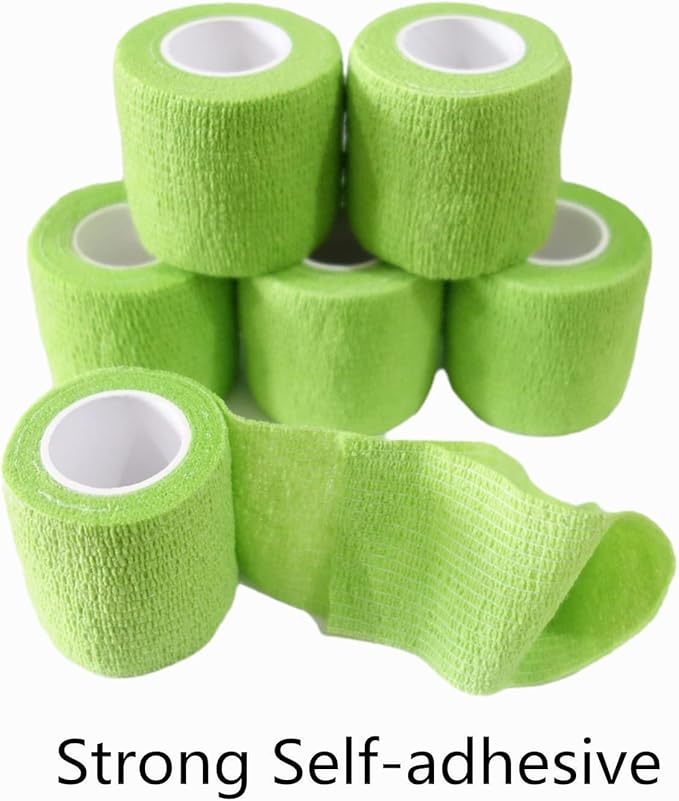 6 Pack 2" x 5 Yards Self Adhesive Bandage Wrap Breathable Cohesive Vet Wrap for Pets, Elastic Self-Adherent Tape for Sports, Wrist, Ankle (Green)