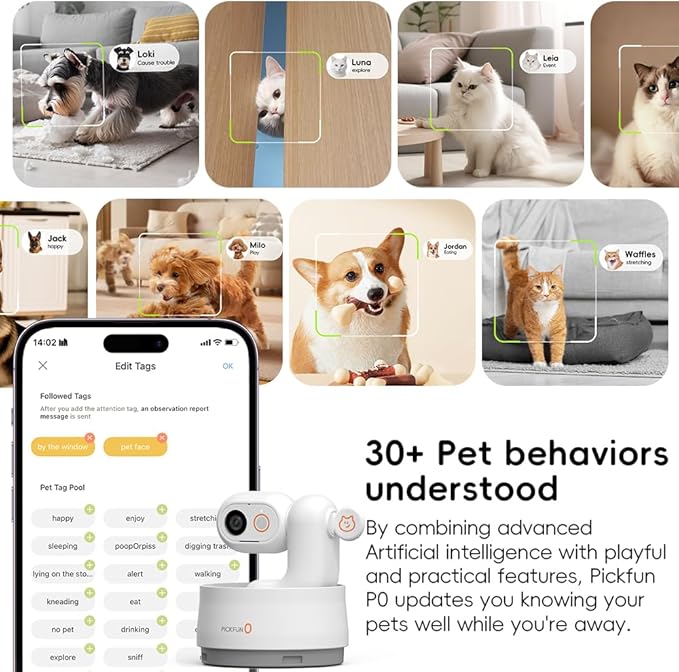AI Dog Camera, Smart Security Camera Indoor with Phone App [Pet Recognition, Daily Activity Analysis & Motion Tracking] Cat Cam 5MP HD, 360° View, 2-Way Audio, Night Vision, 5G WiFi