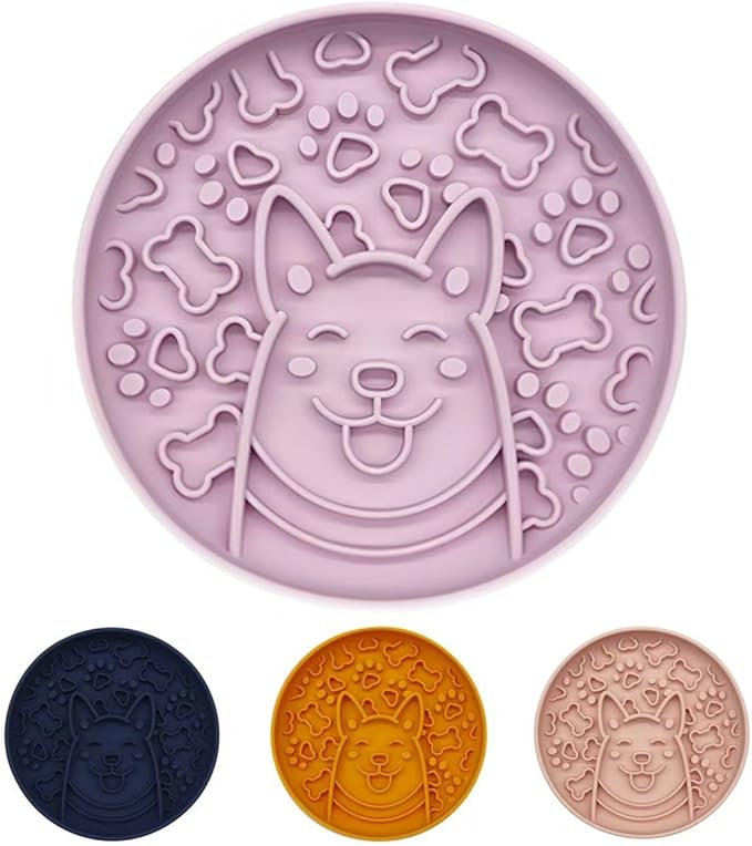 Dog Slow Feeder Bowl, Silicone Dog Bowl, Non-Slip Suction Cups Design,Boring and Anxiety Reducer.(Light Purple)