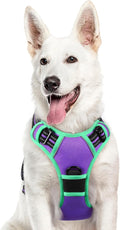 Eagloo Dog Harness for Large Dogs, No Pull Service Vest with Reflective Strips and Control Handle, Adjustable and Comfortable for Walking, No Choke Pet Harness with 2 Metal Rings, Purple & Green, XL