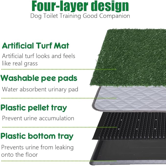 Artificial Grass Dog Grass Pad with Tray, Reusable Pet Urinal Pads for Training, 4 Layers Washable Bathroom Balcony Indoor Dog Potty (M-20×25")