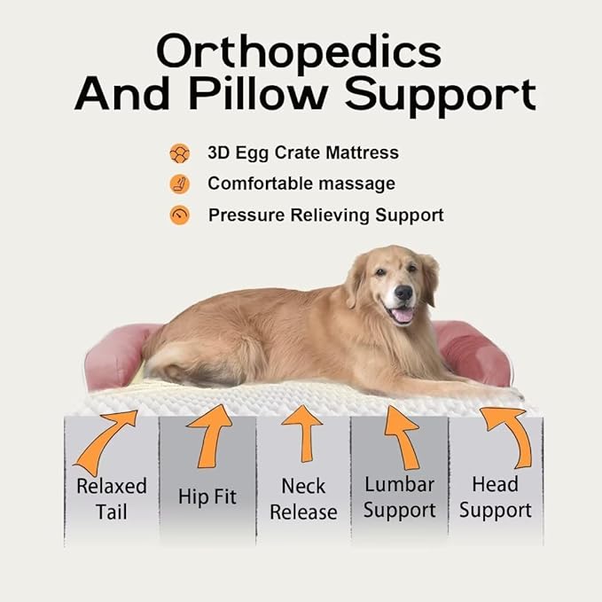 Large Dog Bed Orthopedic Washable Extra Pink XL XLarge Big Dog Bed with Washable Bolster & Memory Foam Couch Sofa - Waterproof with Removable Cover