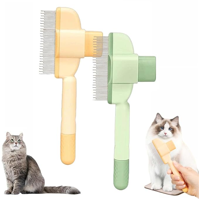 Avatore Zenbrush Cat Comb, Zen Brush for Cats, 2025 Upgraded Cat Brush with Release Button, Flea Comb for Cats, Click Self Cleaning Pet Hair Removal Combs