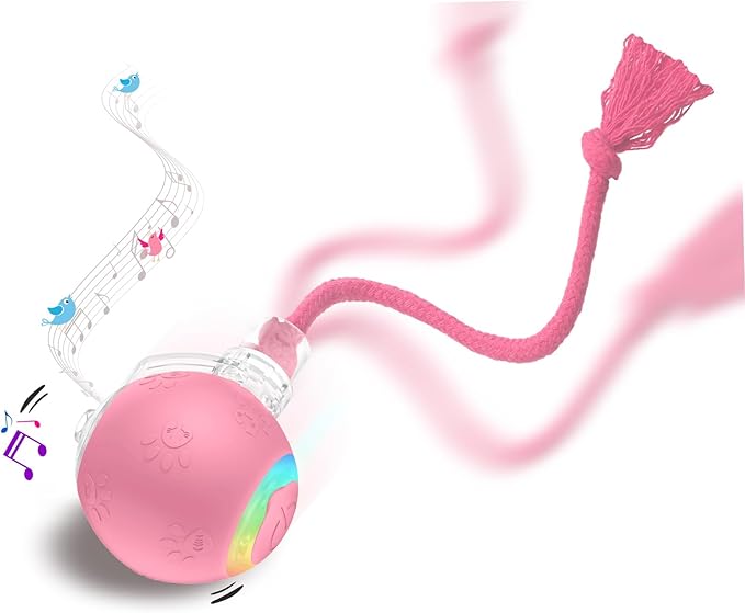 Interactive Cat Toys, Automatic Moving Cat Toys for Bored Indoor Adult Cats, Fast Rolling, Chirping & Motion-Activated Kitty Toys, Fun Gift for Cats with Speedy Tail 2.0, USB Rechargeable,Pink