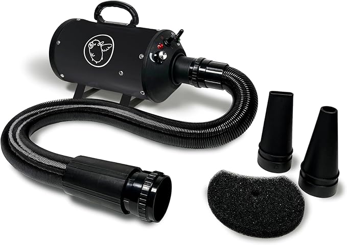 Flying Pig High Velocity Dog Pet Grooming Dryer w/Heater (Flying One, Black w/White Logo)