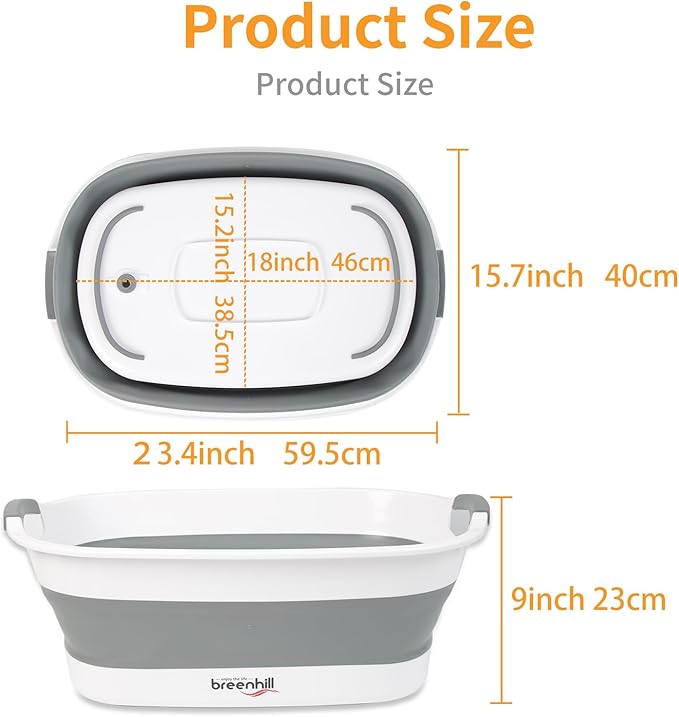 Collapsible Dog Bath Tub for Small Dogs & Cats, Portable Puppy Bath Tub with Water Drain Plug, Space Saving Foldable Pet Bathtub for Indoor & Outdoor Use, Grey