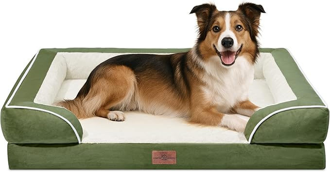 Comfort Expression Large Dog Beds Waterproof Orthopedic Foam Dog Sofa Beds Comfy Pet Bed with Washable Removable Cover & Non-Slip Bottom(Large,Light Green)