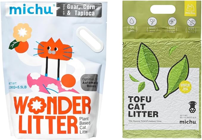 Tofu Cat Litter Natural Clumping Tofu Cat Litter 5.5lb/88oz 5 Scents (Greentea + Wonder Litter, 2 Pack)