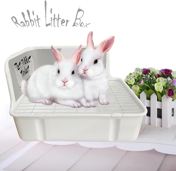 kathson Rabbit Litter Box,Bunny Potty Training,Plastic Square Small Animal Toilet,for Hamster Chinchilla Ferret Hedgehog Gerbil(White)