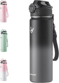 Enerbone 24 oz Insulated Water Bottle, Stainless Steel Bottle with Carrying Strap, Double-Wall Vacuum Insulation Design, Leakproof Sports Bottle with Straw, Keep Drinks Cold or Hot for Hours