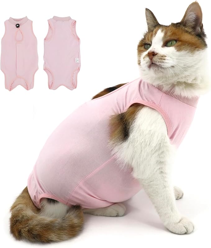 Cat Recovery Suit, Surgical Recovery Clothes for Abdominal Wound or Skin Disease, Cats Onesie After Surgery and Spay, E-Collar Alternative Pajama Suit (Pink, Small)