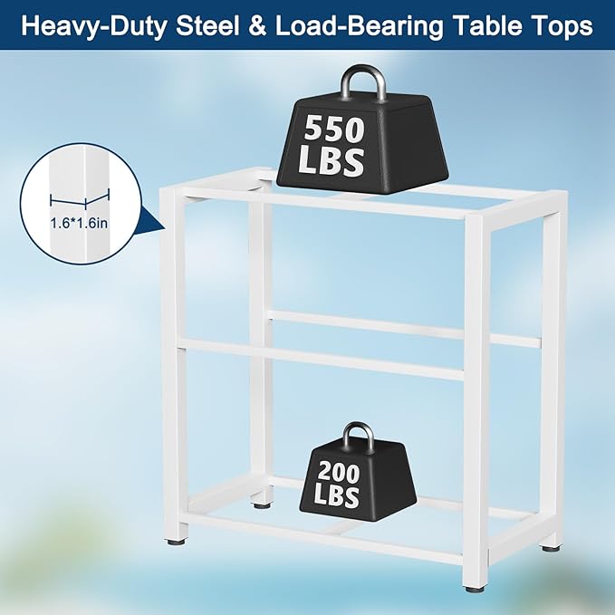 20-29 Gallon Fish Tank Stand with Power Outlet & 2 Storage Drawers, Heavy Duty Metal Frame Aquarium Stand with Waterproof Mat, 30.7" L*15.7" W Tabletop, 550LBS Capacity, White+Brown