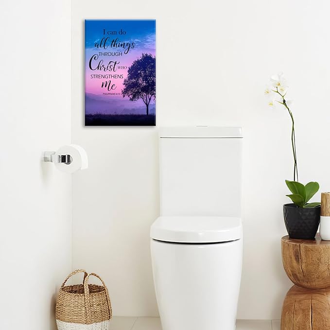 Christian Tree Wall Art I Can Do All Things Canvas Wall Decor Prints Framed Painting Purple Pictures Gifts Artwork for Bathroom Bedroom 16"x24"