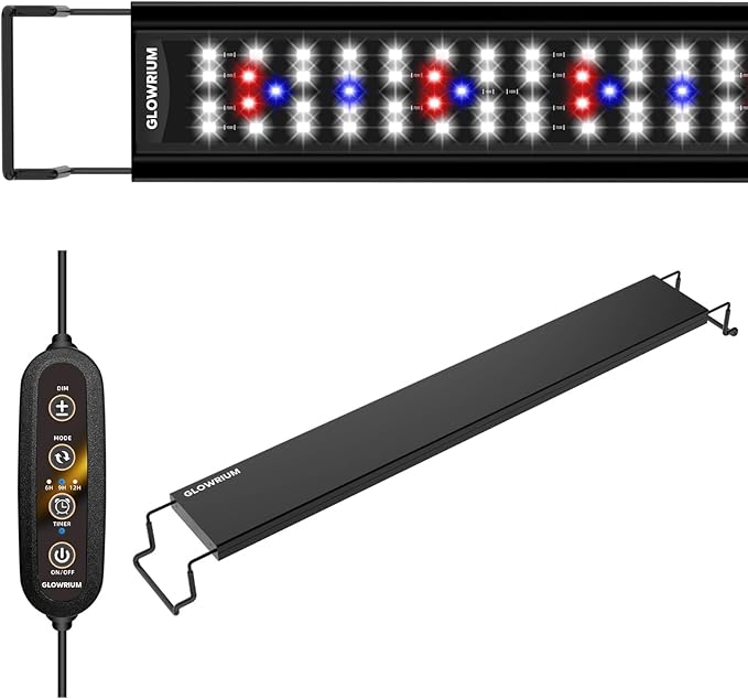 GLOWRIUM Aquarium Light, LED Full Spectrum Freshwater Fish Tank, infinitely dimmable, Fish Tank Light with auto-on/Off Timer (24-29 in)