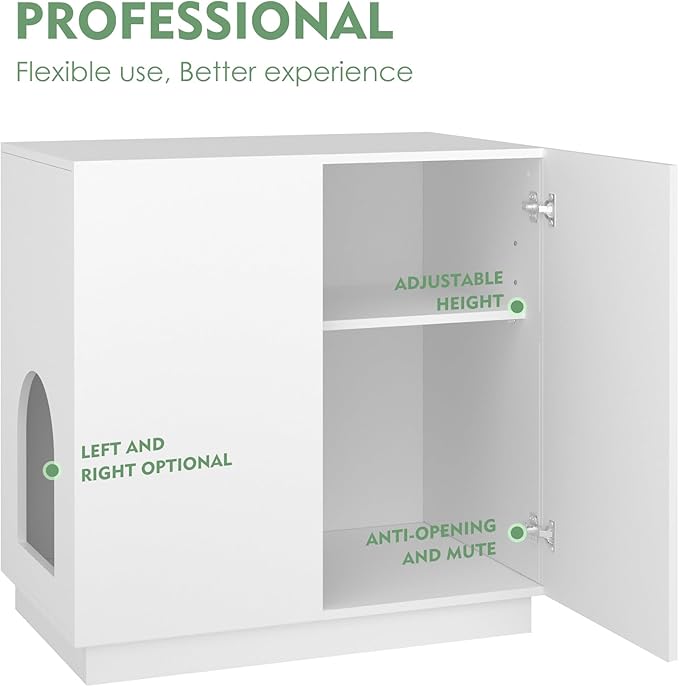 Large/Tall Litter Box Enclosure, Modern Wooden Litter Box Furniture for XL Litterbox with Hidden Storage as Sideboard Cabinet (White)