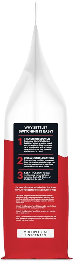 WORLD'S BEST CAT LITTER Multiple Cat Unscented, 32-Pounds - Natural Ingredients, Quick Clumping, Flushable, 99% Dust Free & Made in USA - Long-Lasting Odor Control & Easy Scooping