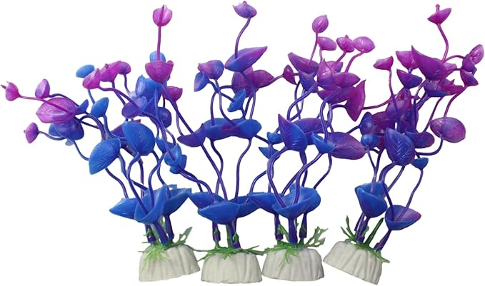 4 Pcs Green Artificial Plastic Plants Fish Tank Plants Fish Aquarium Decoration (Purple)