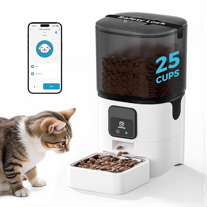 PAPIFEED 5G WiFi Automatic Cat Feeders: Smart Automatic Cat Food Dispenser with Slow Feeding Mode, Detachable for Easy Cleaning, Pet Feeder with Alexa, 1-30 Meals Per Day for Multiple Pets (6L/25 Cup)