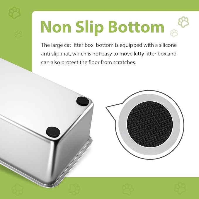 Stainless Steel Litter Box, Large Litter Box with Lid, Splash Proof, or Rusts, Black (23.5" L x 15.5" W x 14" H)
