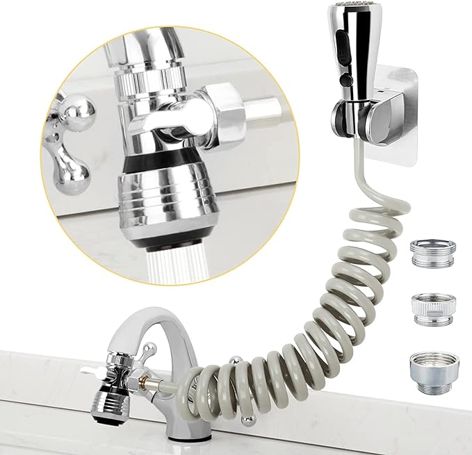 CECEFIN Kitchen Sink Sprayer Hose Attachment for Faucet, Kitchen Faucet Head Replacement w/ 79" Recoil Hose and Holder, Pressurized Water Saving Aerator & Diverter Valve, Faucet Sprayer Attachment Set