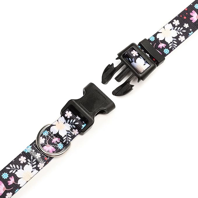 Mercano Adjustable Dog Collar - Special Design Patterns, Soft Nylon Comfortable Durable Pet Collar for Small Medium Large Dogs (S, Floral White)