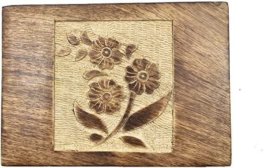 Hand Carved Wooden Decorative Box with Flower Carving | Jewelry & Keepsake Organizer | Gift for Women