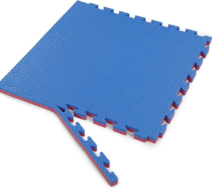 Xspec 1" Extra Thick 48 sq ft Reversible EVA Gym Foam Floor Mat Tiles (24" x 24"), Steel Pattern, 12 pcs, Blue & Red