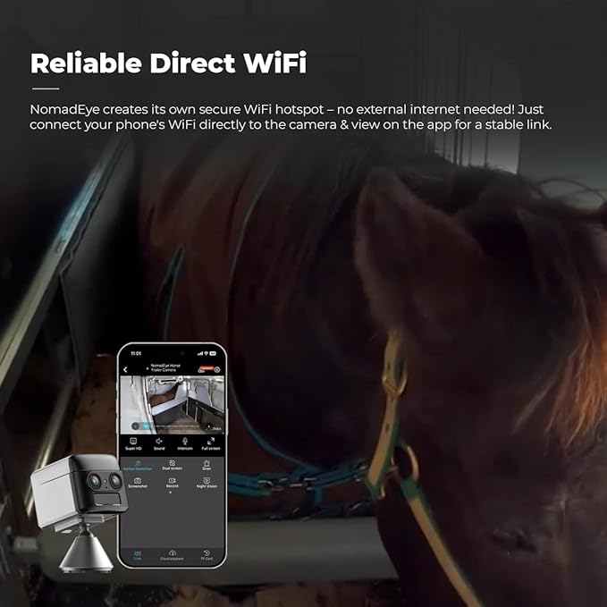 NomadEye Wireless Horse Trailer Camera – 4K Live Video & 2-Way Audio – WiFi Connect – Magnetic Mount – 15Hrs Recording – Night Vision – iOS & Android App (3 Pack)