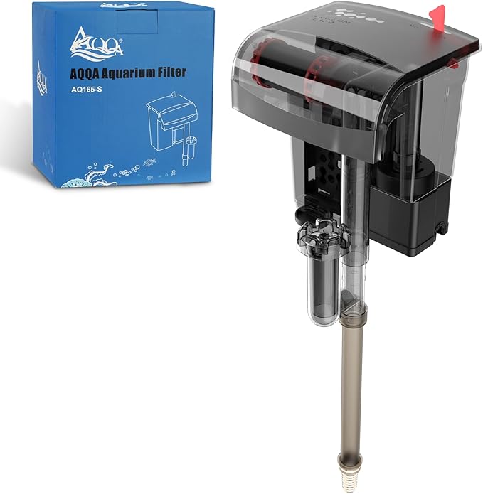 AQQA Aquarium Filter 5-20 Gallon Fish Tank Filters with Bio-Wheel Power, Hang On Back Aquarium Filter, Adjustable Flow Hob Filter, Quiet Efficient and Silent Operation (5W 80GPH)