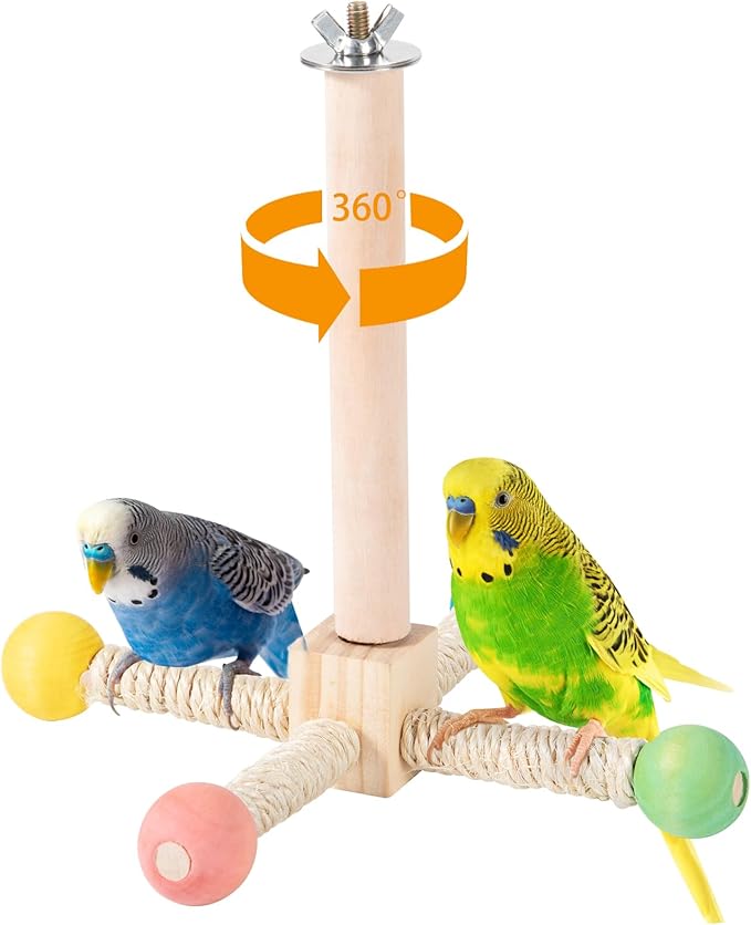 Rotating Bird Perches Toy, Interactive Spinning Parrot Parakeet Toys, Wooden Exercise Stand Bird Cage Accessories for Budgies,Cockatiels,Small Birds