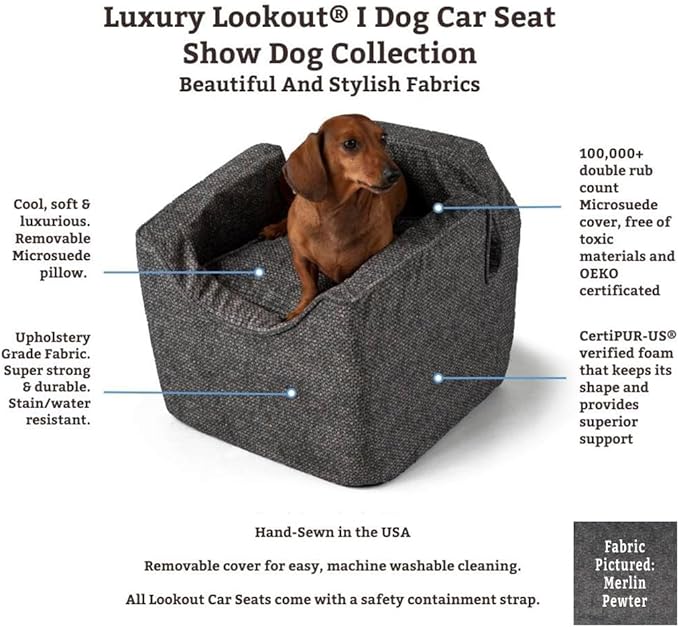 Snoozer Lookout I Car Seat - Dog Car Seats for Small Dogs, Puppy Booster Bed for Small & Medium Sized Pets Up to 25 Lbs, Elevated, Washable - Medium, Palmer Dove