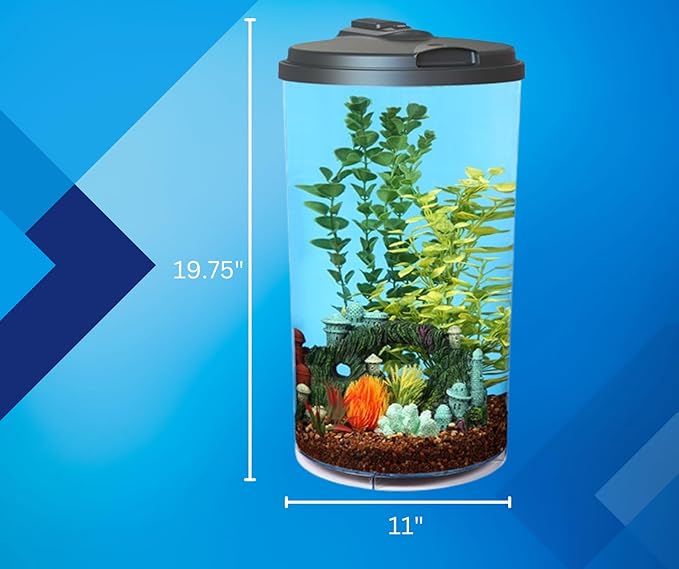 Koller Products Plastic 6-Gallon AquaView 360 Aquarium Kit for Tropical Fish, Betta Fish with LED Lighting and Power Filter Clear, 4-Piece Set