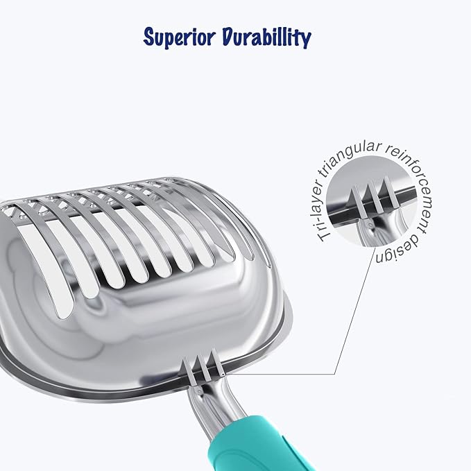 WePet Cat Litter Scoop, Aluminum Alloy Sifter, Kitty Metal Scooper, Deep Shovel, Long Handle, Poop Sifting, Kitten Pooper Lifter, Durable, Heavy Duty, for Litter Box