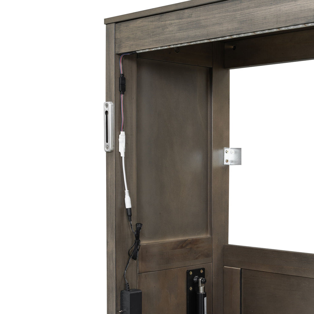 Murphy Bed With LED Light, Foldable Wall Bed Cabinet