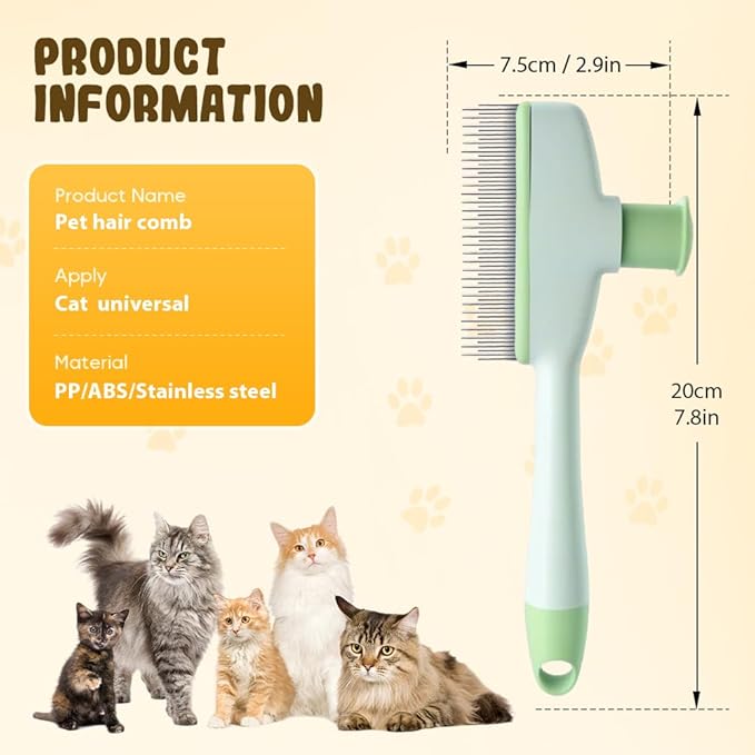 Pet Hair Removal Comb, 2025 New Flea Comb, Multifunctional Grooming Brush for Home Use, Portable Shedding Brush for Pet Owners (Blue+Yellow)