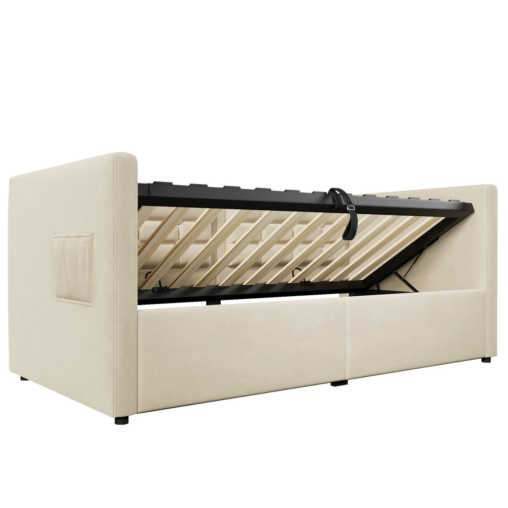 Upholstered Hydraulic Storage Daybed With USB & Type C Charging