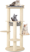Tangkula Wood Cat Tree, 59 Inch Multi-Level Cat Tower with Top Padded Perch, Hammock, 3 Platforms & Sisal Scratching Posts, Large Modern Cat Tree Tower for Indoor Cats Kittens (59 Inch)