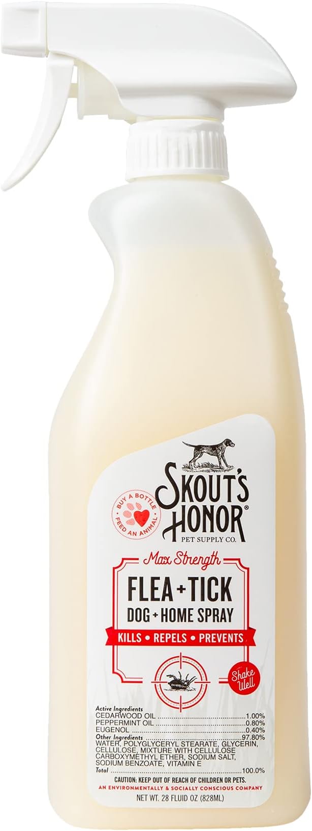 Skout's Honor Flea and Tick Dog & Home Spray - Natural Peppermint & Cedarwood Formula, Helps to Protect from Fleas, Ticks, and Mosquitos, 28 oz