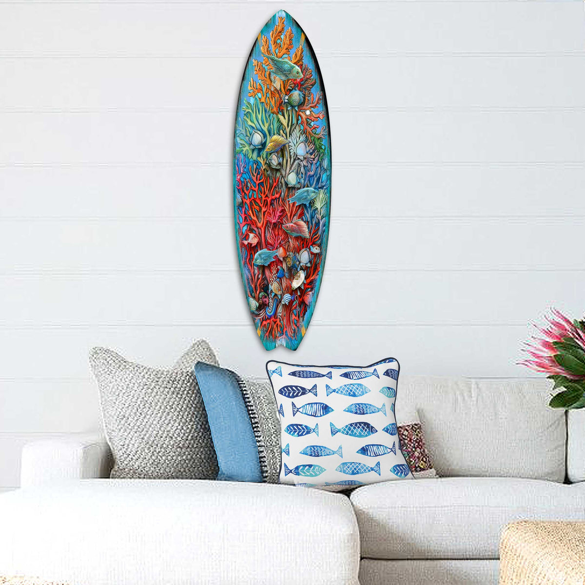 Surfboard Coastal Wall Art - Underwater Life Wall Art by G. DeBrekht - Coastal Holiday Decor - 8490135HS