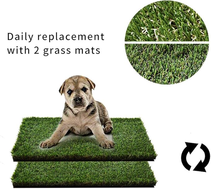 Dog Grass Pad with Foldable Dog Litter Box, Small Liner Base (23”×15”) for Balcony, 2 Artficial Grass Pee Pads for Dogs, Pee Pad Holder, Potty Training