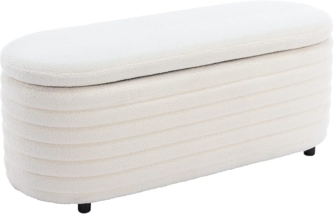 Kmax 45" Storage Bench Faux Fur Entryway Bench Upholstered Ottoman Bench for Bedroom Living Room Hallway, White