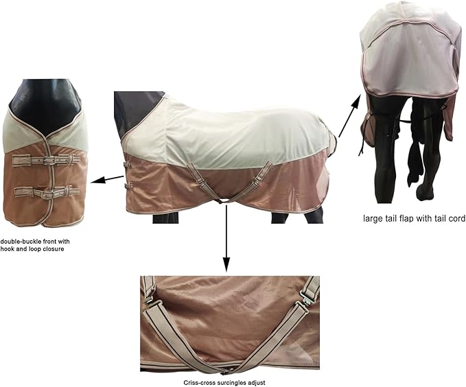 BARN & STABLE Breathable and UV Protective Tear-Resistant Mesh Horse Fly Sheet Comfy Equine Summer Sheet with Removable Web Leg Straps
