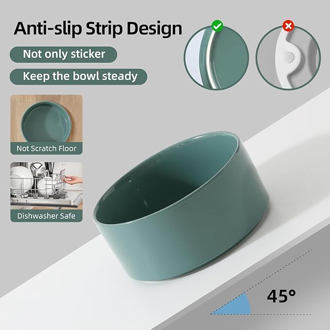 Ceramic Elevated Cat Food and Water Bowl, Kitty Bowl, Raised Cat Dish, Pet Feeder (5.1 in,1 x Dark Green + Stand)
